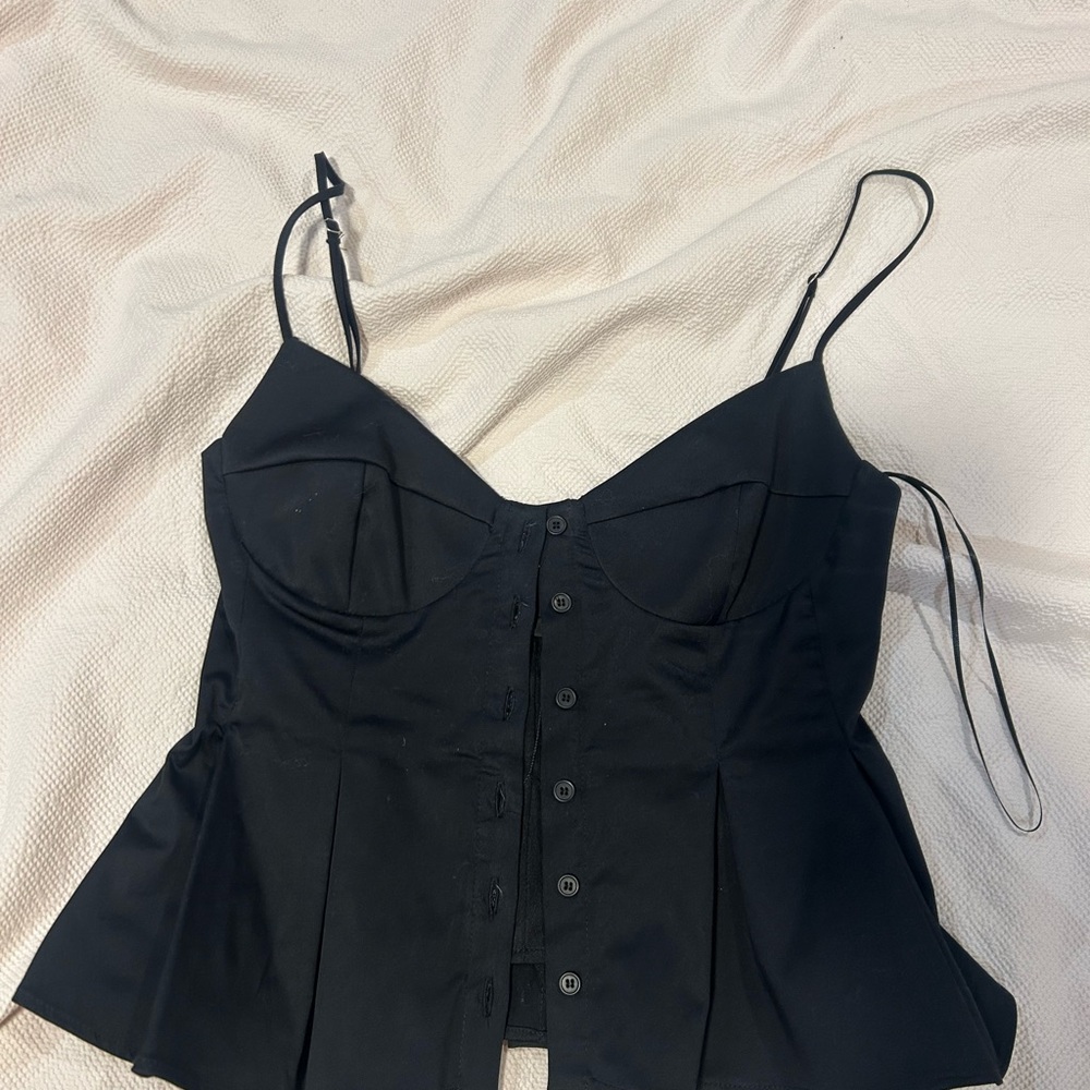 Zara Black Button-Front Spaghetti Strap Bustier Camisole